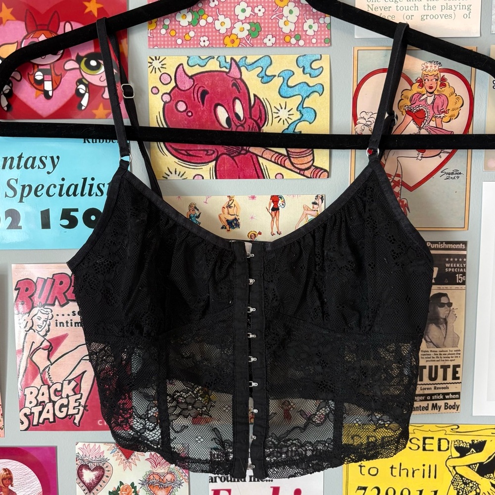 Black Lace Bralette Corset Bustier Tank Top Y2K 🖤